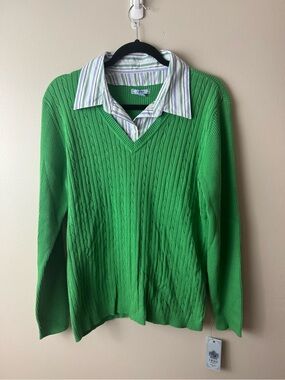 NWT Izod Cable-Knit V-Neck Sweater with Shirt Collar 1XL